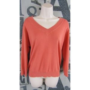 LOFT 100% Pima Cotton Peach Orange Women XL V-Neck Sweater Long Sleeve Stretch